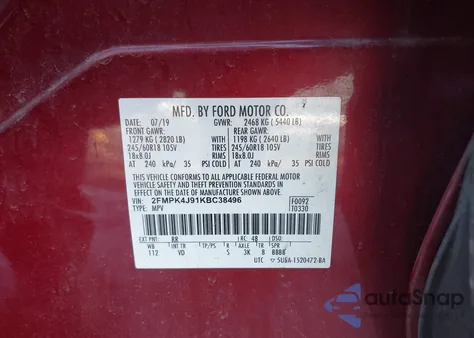 2019 Ford Edge Sel z USA, uszkodzony, nr VIN 2FMPK4J91KBC38496